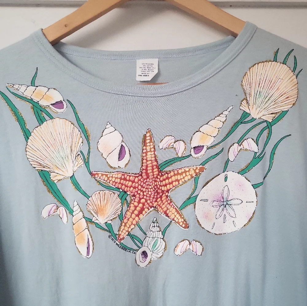 Vintage 80's Beach Sea Shell Oversized T Shirt Dress / Beach Cover Up / One Size - Picture 4 of 5